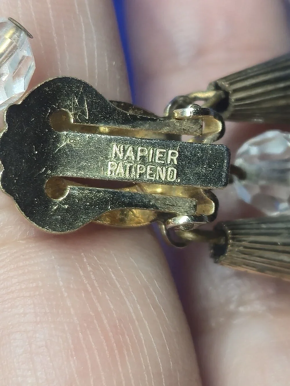Vintage Napier Clear Crystal Glass Bead Waterfall Dangle Clipon Earrings Goldton